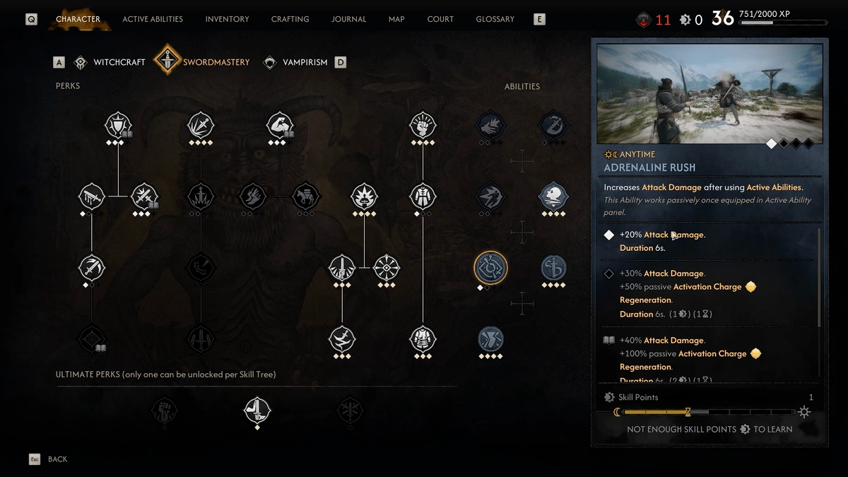 The Blood of Dawnwalker Adrenaline Rush skill for One Shot Build