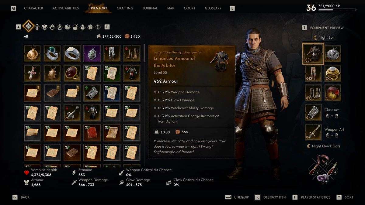 The Blood of Dawnwalker Arbiter chest piece for activation charge restoration