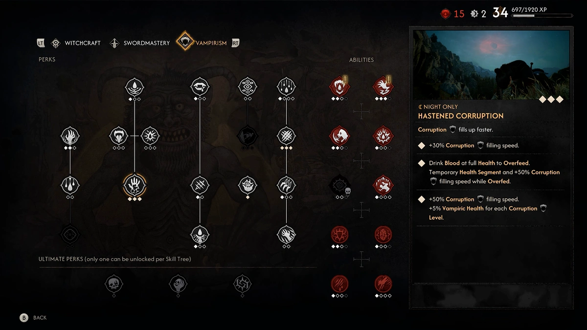 The Blood of Dawnwalker corruption vampire skill tree progression