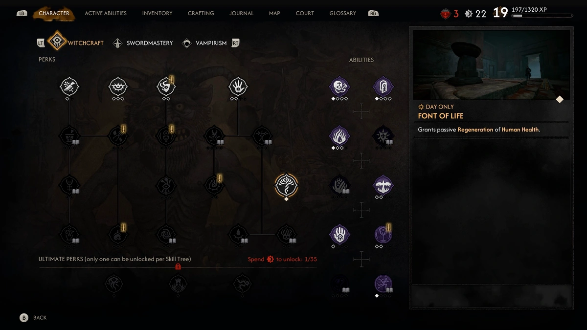 The Blood of Dawnwalker Font of Life secret perk