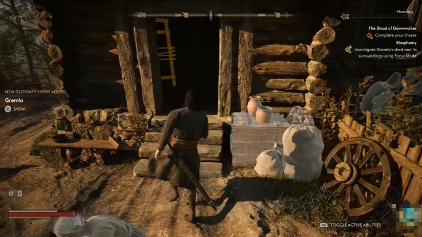 The Blood of Dawnwalker Grembla tapestry investigation quest during the prologue