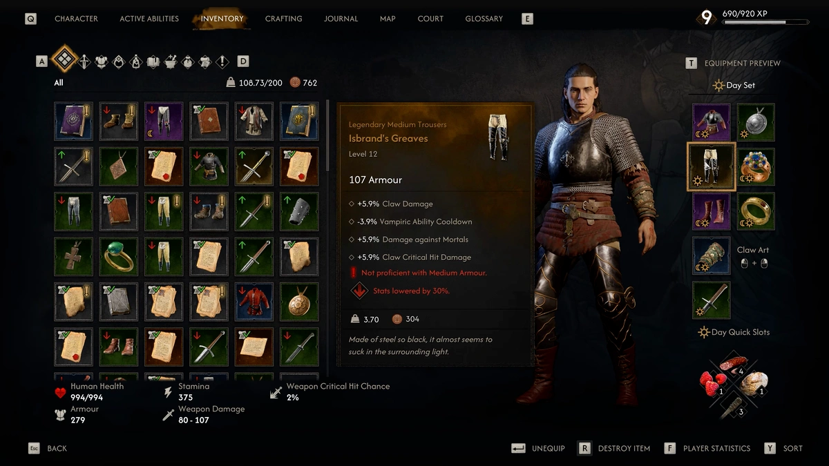 The Blood of Dawnwalker Isbrand's Greaves vampire ability damage bonus