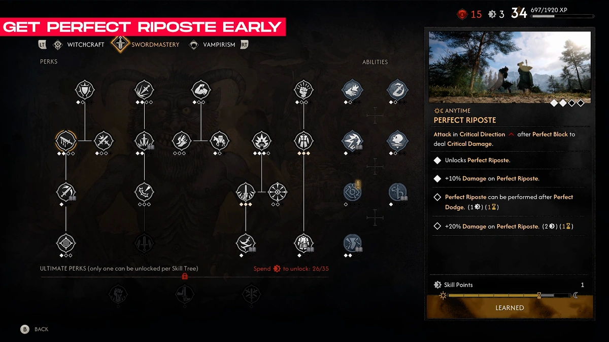 The Blood of Dawnwalker Perfect Riposte skill