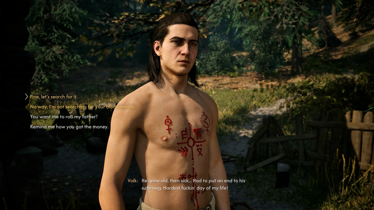 The Blood of Dawnwalker dialogue with Volk about Pieter's hidden treasure