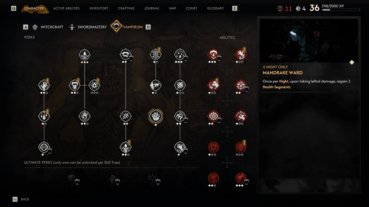 The Blood of Dawnwalker secret perks Font of Life and Mandre Ward guide