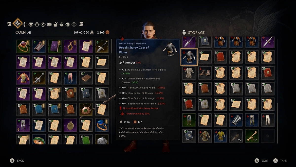 The Blood of Dawnwalker sell excess items
