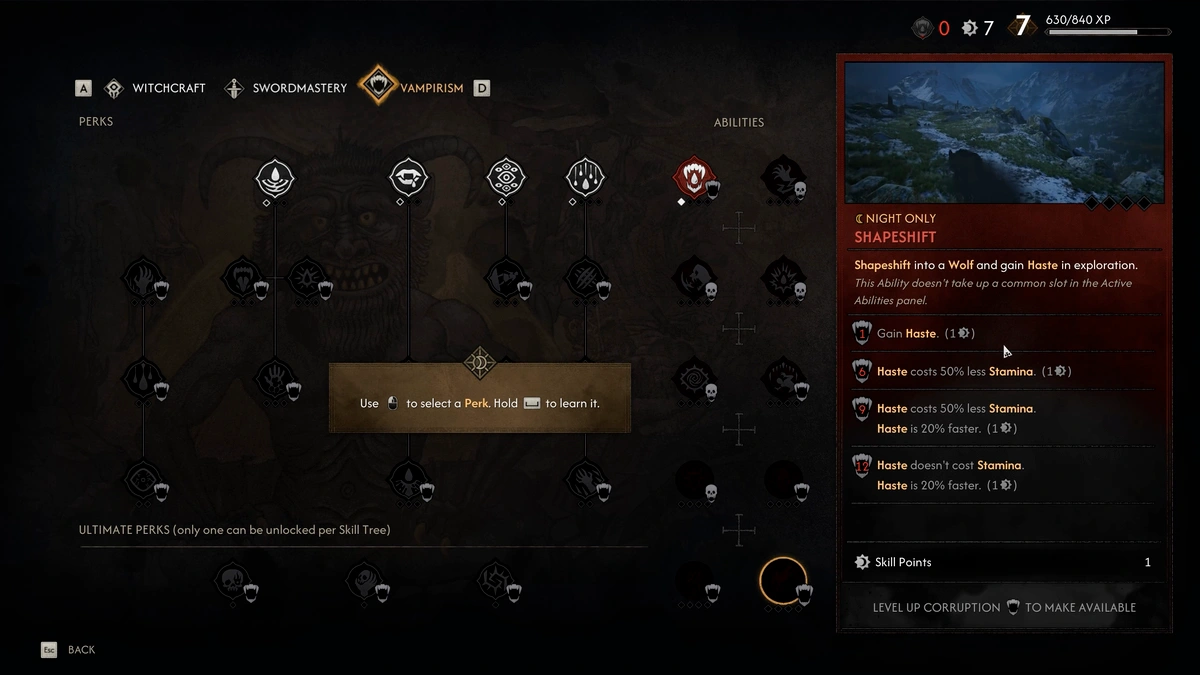 The Blood of Dawnwalker Shape Shift early skill